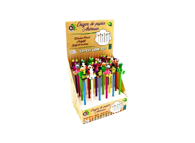 CRAYON A PAPIER EN BOIS 23CM EMBOUT ANIMAL (24)