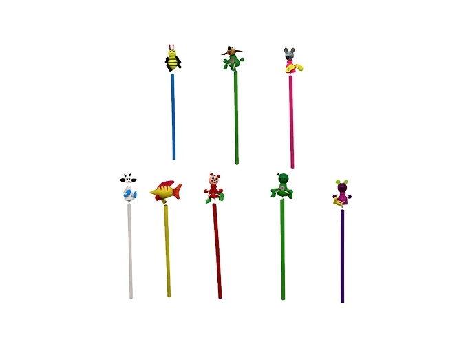 CRAYON A PAPIER EN BOIS 23CM EMBOUT ANIMAL (24)