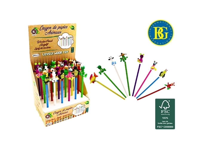CRAYON A PAPIER EN BOIS 23CM EMBOUT ANIMAL (24)