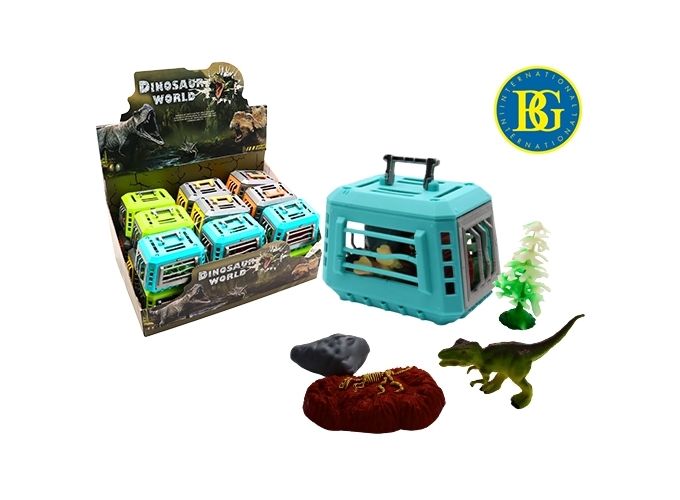 DINOSAURE AVEC CAGE 10.5CM 4 COULEURS ASS. (18)