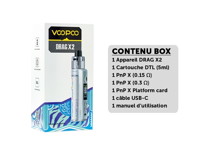 DRAG X2 VOOPOO PEARL WHITE (ACCU NON PROPRIETAIRE