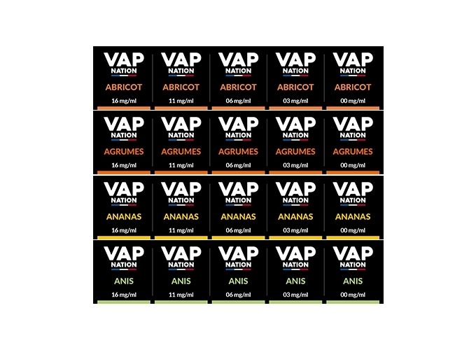 ETIQUETTES VAP NATION 10 ML 43 SAVEURS ARRIERE