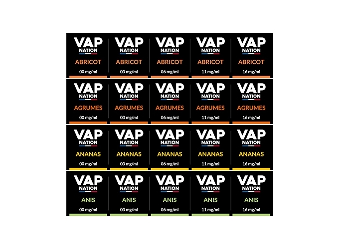 ETIQUETTES VAP NATION 10 ML 43 SAVEURS AVANT