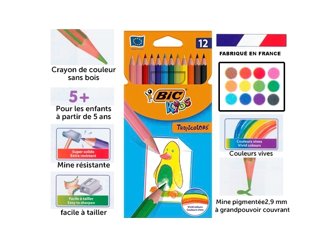 ETUI 12 CRAYONS COULEUR 18CM  CP TROPICOLORS (12)