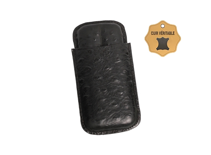 ETUI 2 CIGARES CUIR NOIR