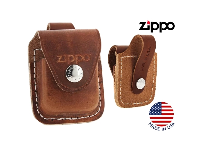 ETUI CUIR ZIPPO MARRON AVEC PASSANT ARRIERE (1)