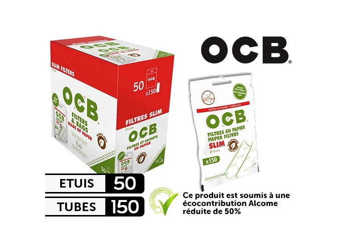 ETUI ZIP DE 150 BOUTS FILTRE OCB SLIM PAPIER (50)