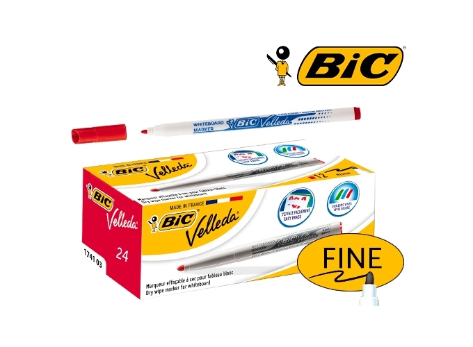 FEUTRE EFFAC. BIC VELLEDA 1721 PTE FINE ROUGE (24)