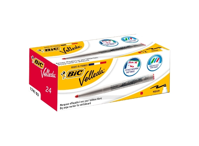 FEUTRE EFFAC. BIC VELLEDA 1721 PTE FINE ROUGE (24)