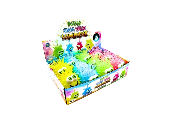 GROS YEUX PUFFER LUMINEUX 11CM  4 ASS. (BTE.12)