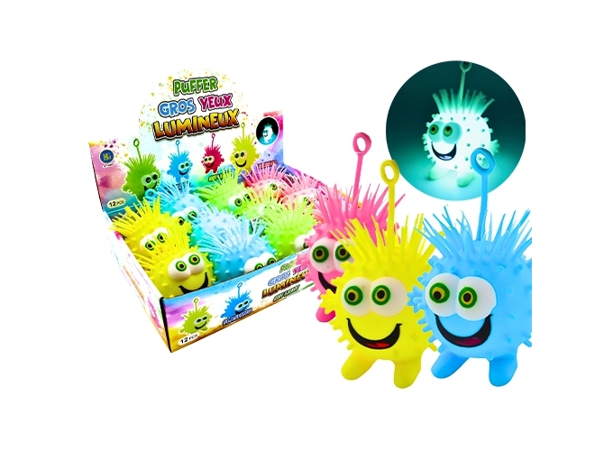 GROS YEUX PUFFER LUMINEUX 11CM  4 ASS. (BTE.12)