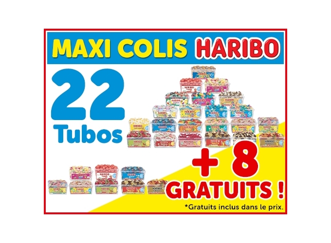 HARIBO MAXI COLIS 2025 A.P. 22 TUBOS ET 8 GRAT
