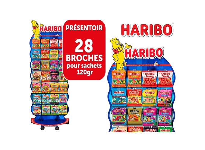 HARIBO PR. 28 BROCHES POUR 25 CART. SACHETS 120G