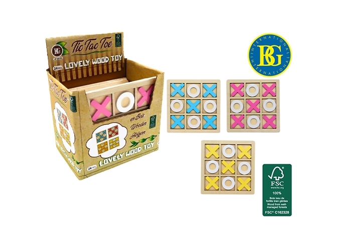 JEU BOIS TIC TAC TOE 14X14CM 3 MOD. ASS. (BTE. 24)