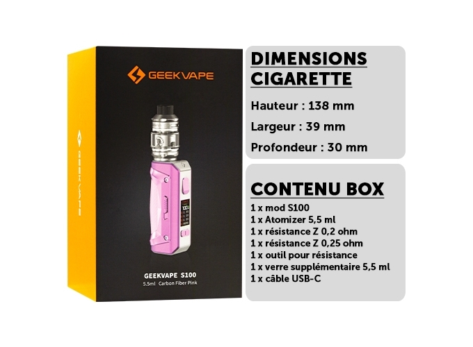 KIT AEGIS S 100 GEEKVAP ROSE (accu non fourni)