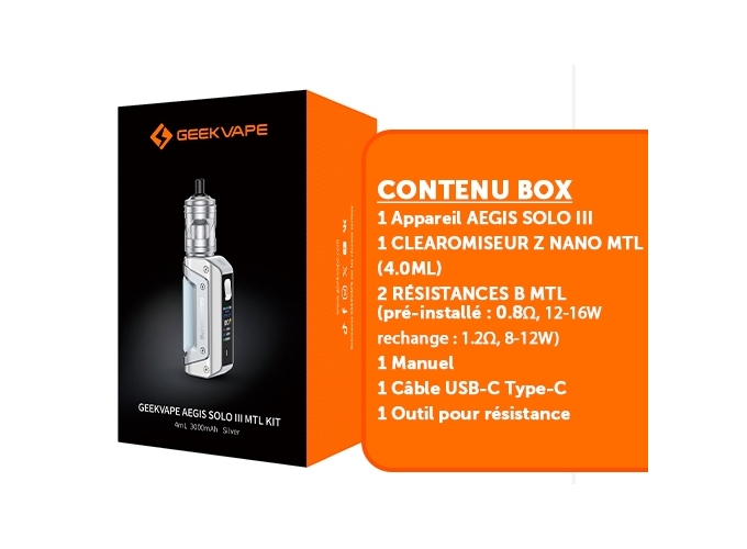KIT AEGIS SOLO 3 MTL GEEKVAP SILVER