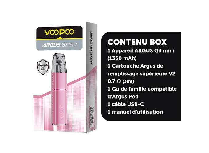 KIT ARGUS G3 MINI 1350 mha VOOPOO   ROSE OR