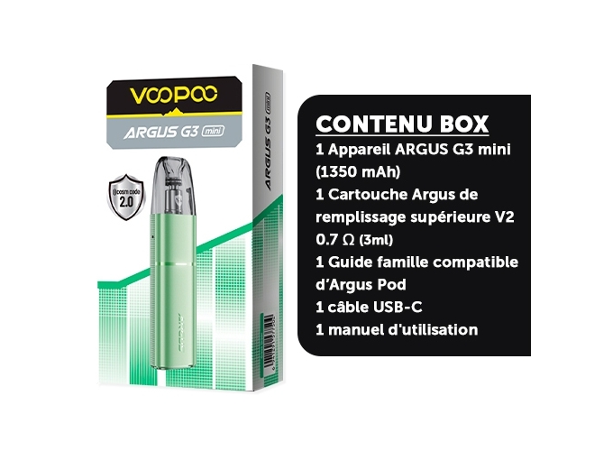 KIT ARGUS G3 MINI 1350 mha VOOPOO   VERTE