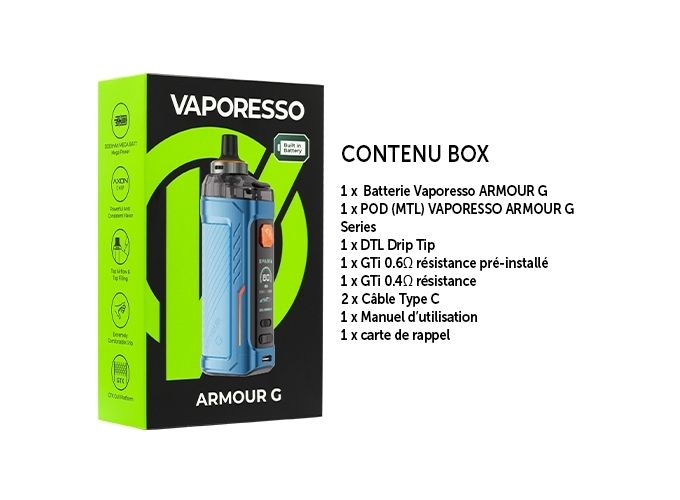 KIT ARMOUR G MTL VAPORESSO 3000 MHA BLEUE