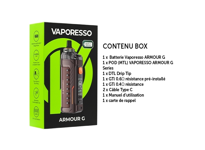 KIT ARMOUR G MTL VAPORESSO 3000 MHA MARRON