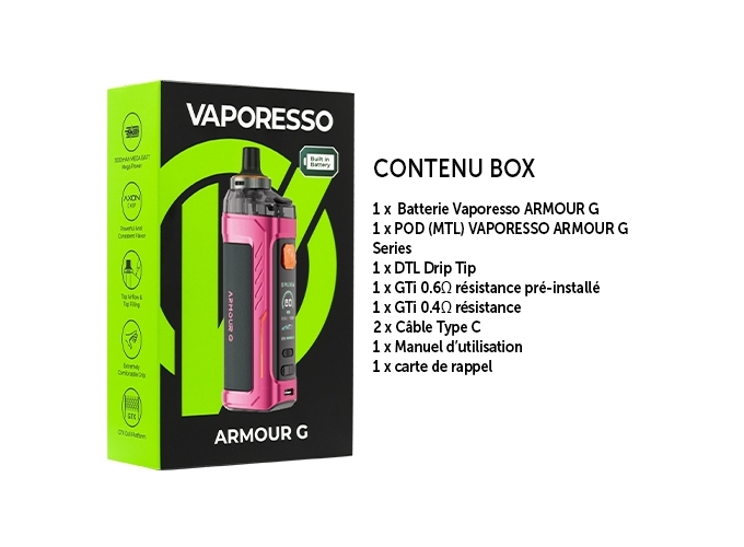 KIT ARMOUR G MTL VAPORESSO 3000 MHA ROSE