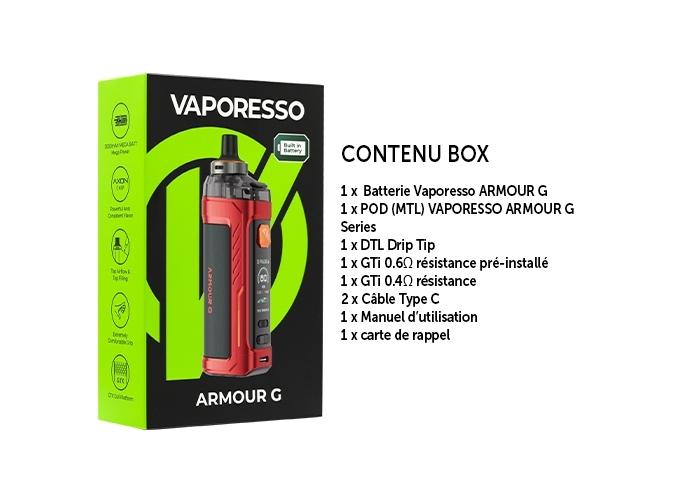 KIT ARMOUR G MTL VAPORESSO 3000 MHA ROUGE