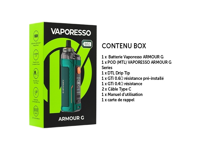 KIT ARMOUR G MTL VAPORESSO 3000 MHA VERTE