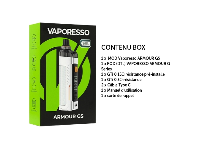 KIT ARMOUR GS DTL VAPORESSO GRISE ( SS ACCU)
