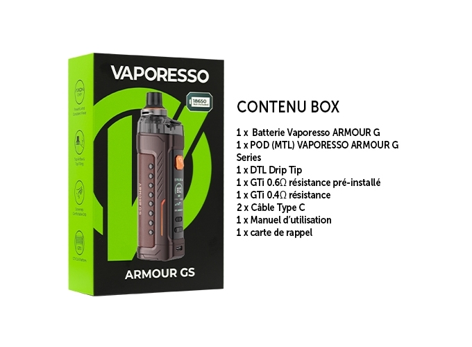 KIT ARMOUR GS DTL VAPORESSO MARRON ( SS ACCU)