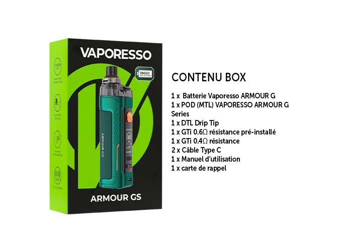 KIT ARMOUR GS DTL VAPORESSO VERTE ( SS ACCU)