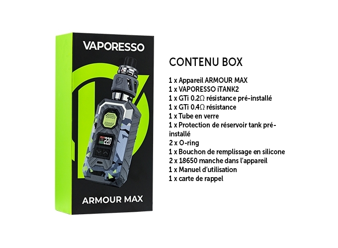 KIT ARMOUR MAX VAPORESSO CAMO BLUE( sans accus)