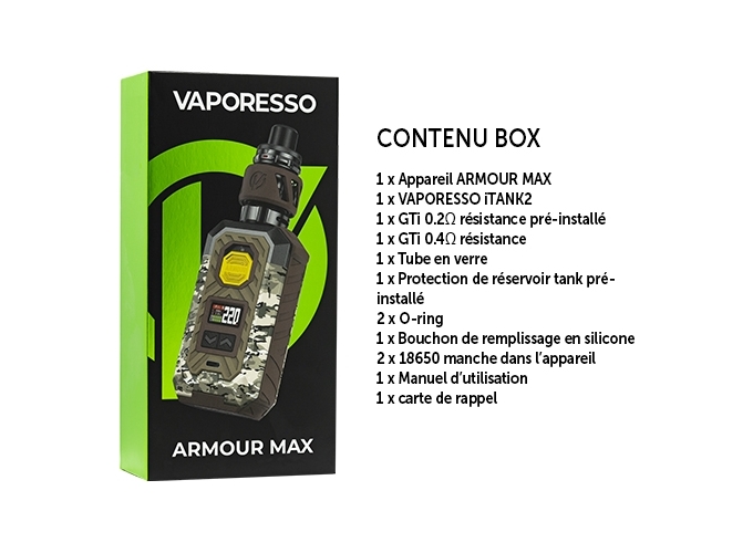 KIT ARMOUR MAX VAPORESSO CAMO BROWN ( sans accus)