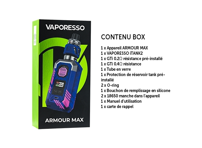 KIT ARMOUR MAX VAPORESSO CYBER BLUE( sans accus)