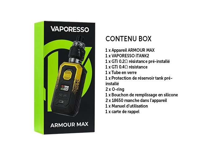 KIT ARMOUR MAX VAPORESSO CYBER GOLD( sans accus)