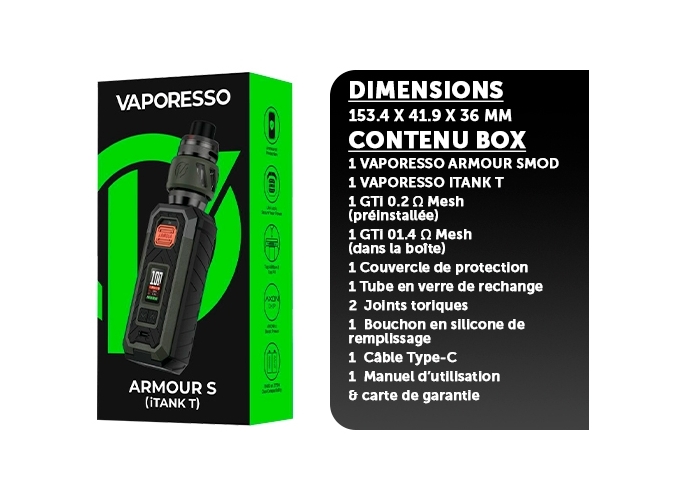 KIT ARMOUR MAX VAPORESSO GREEN ( sans accus)