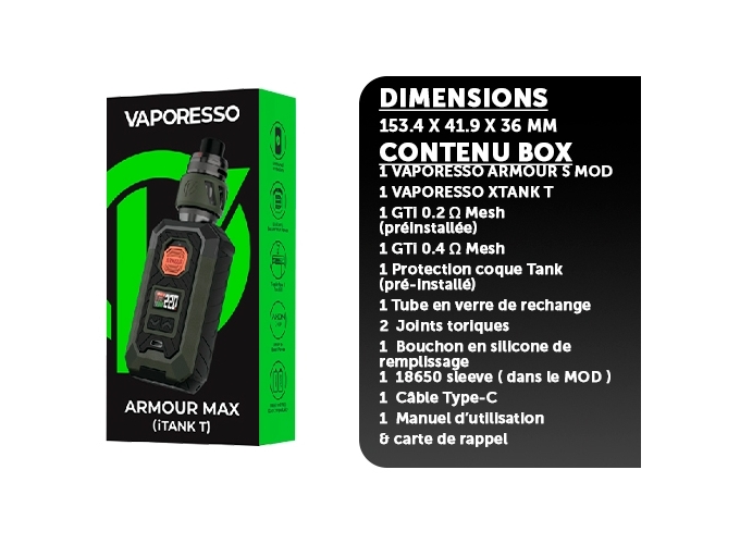 KIT ARMOUR S VAPORESSO BLACK ( accu non fourni )