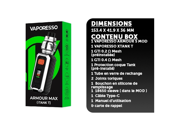 KIT ARMOUR S VAPORESSO SILVER ( accu non fourni )