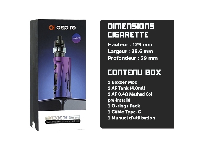KIT BOXXER ASPIRE FUCHSIA (accu non fourni)