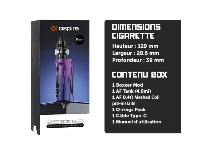 KIT BOXXER ASPIRE NOIRE (accu non fourni)