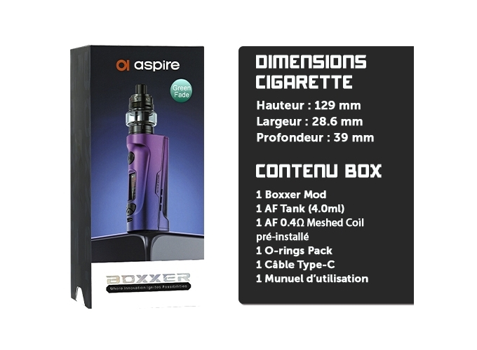 KIT BOXXER ASPIRE VERTE (accu non fourni)