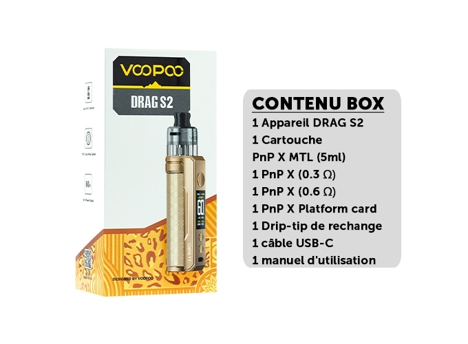 KIT DRAG S2 VOOPOO CHAMP GOLD (ACCU PROPRIETAIRE)