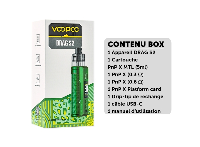 KIT DRAG S2 VOOPOO MOSS GREEN (ACCU PROPRIETAIRE)