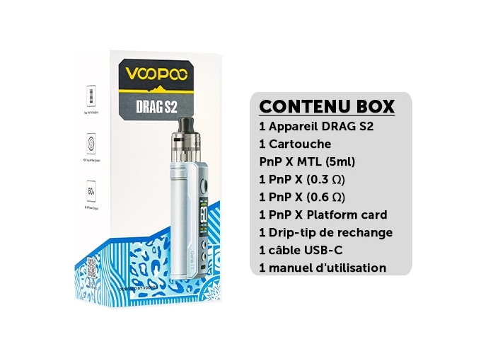 KIT DRAG S2 VOOPOO PEARL WHITE (ACCU PROPRIETAIRE)