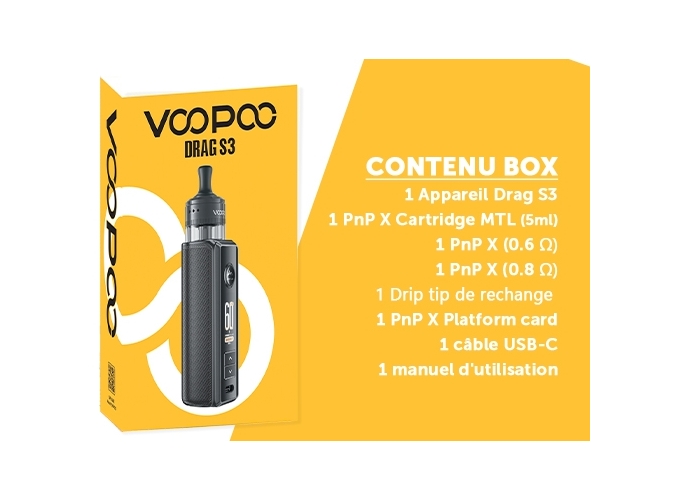 KIT DRAG S3 VOOPOO BLACK (ACCU PROPRIETAIRE)
