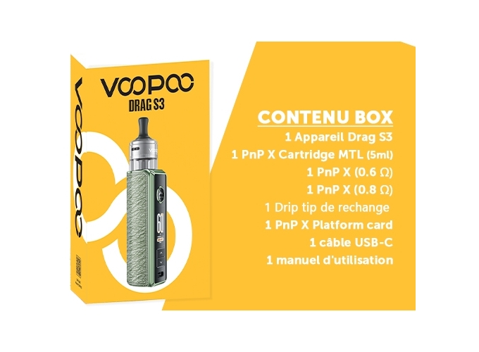 KIT DRAG S3 VOOPOO GREEN (ACCU PROPRIETAIRE)