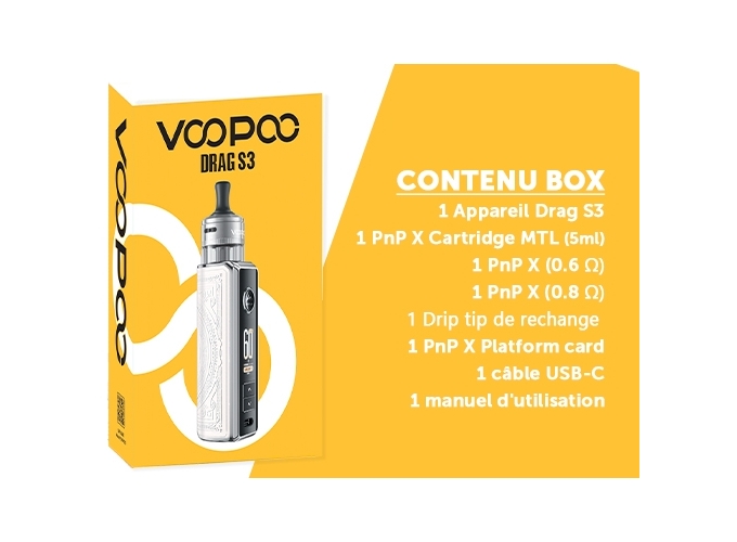 KIT DRAG S3 VOOPOO WHITE (ACCU PROPRIETAIRE)