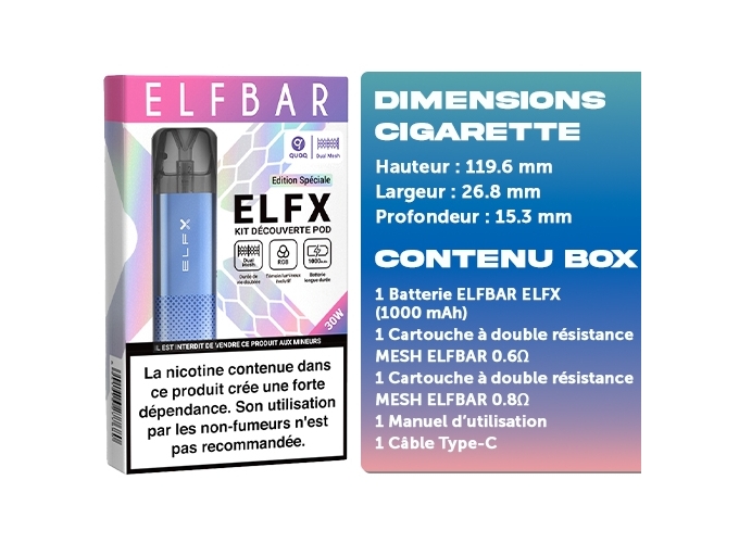 KIT ELFX ELFBAR BLEU 1000 mha