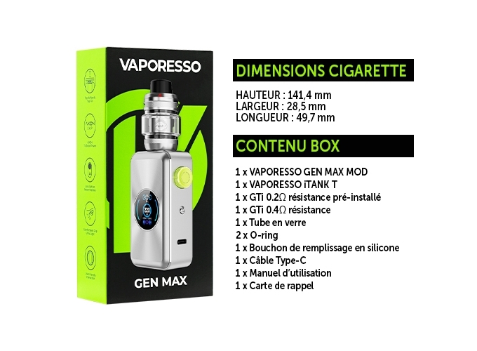 KIT GEN MAX VAPORESSO ARTIC SILVER (SANS ACCUS)