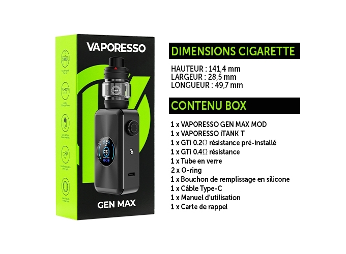 KIT GEN MAX VAPORESSO BLACK (ACCUS NON FOURNIS)