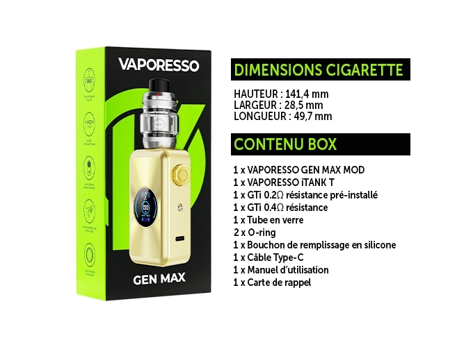 KIT GEN MAX VAPORESSO GOLD (ACCUS NON FOURNIS)
